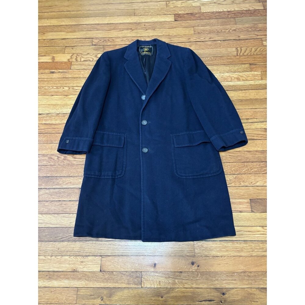 Vintage 50's Arnold Constable Mens Cashmere Trench Overcoat Size 44R Navy Blue